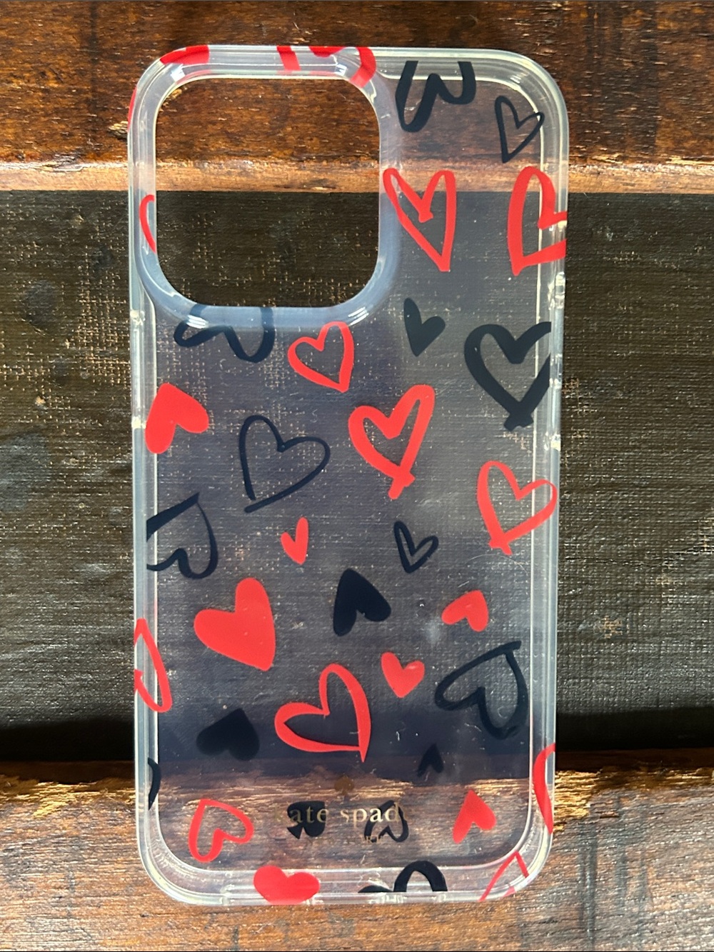kate spade Clear Case with Red and Black Heart Pattern